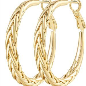 Large 14K Gold Hoop Earrings Women Thick Weave Design Elegant Jewelry